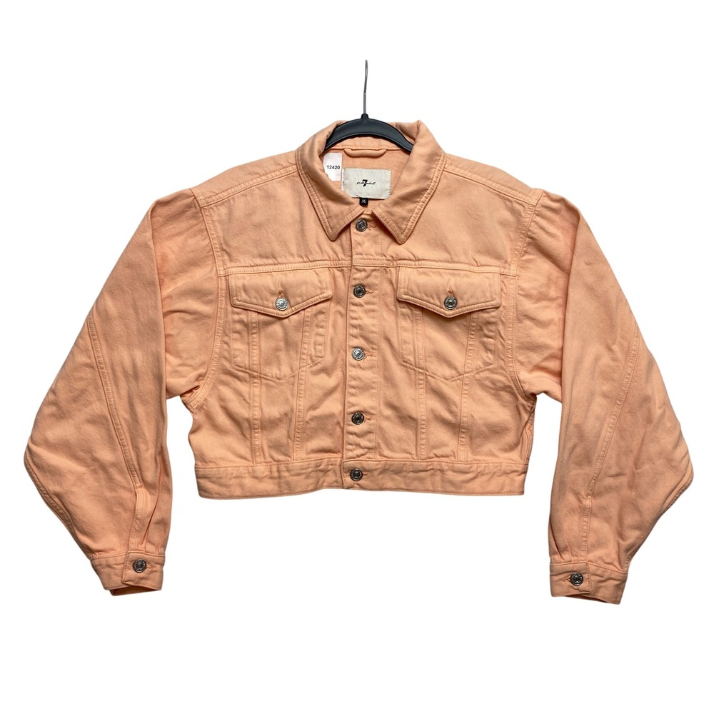 7 For All Mankind Jacket Womens M Peach Cropped Puff Sleeve Button Down